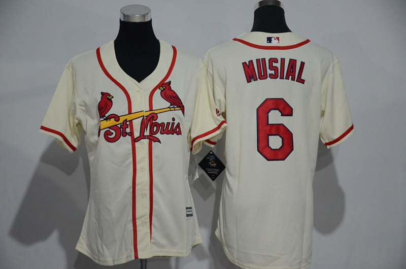 Womens 2017 MLB St. Louis Cardinals #6 Musial Cream Jerseys